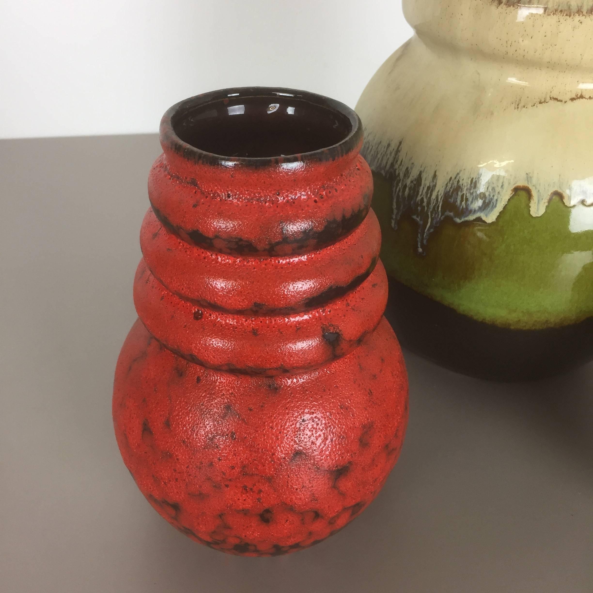 Mid-Century Modern Set of Four Vintage Pottery Fat Lava ‘Vienna’ Vases Made by Scheurich, Germany