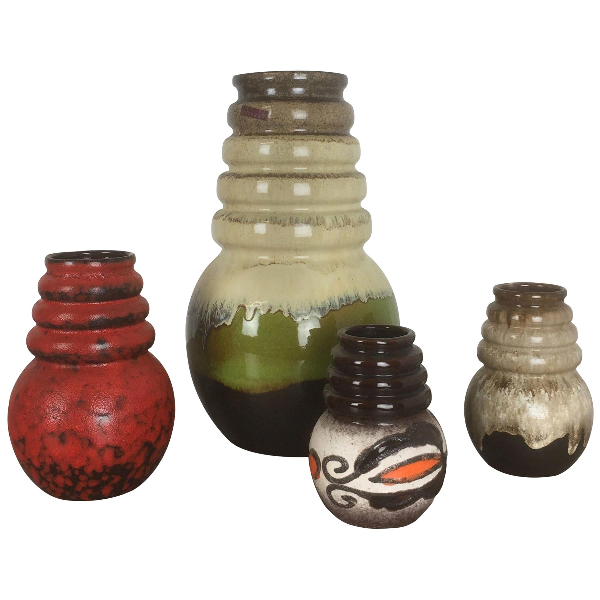 Set of Four Vintage Pottery Fat Lava ‘Vienna’ Vases Made by Scheurich, Germany For Sale
