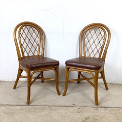 Set of Four Vintage Rattan Dining Chairs, Diamond Lattice Backs