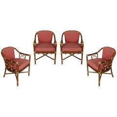 Set of Four Vintage Rattan McGuire Armchairs