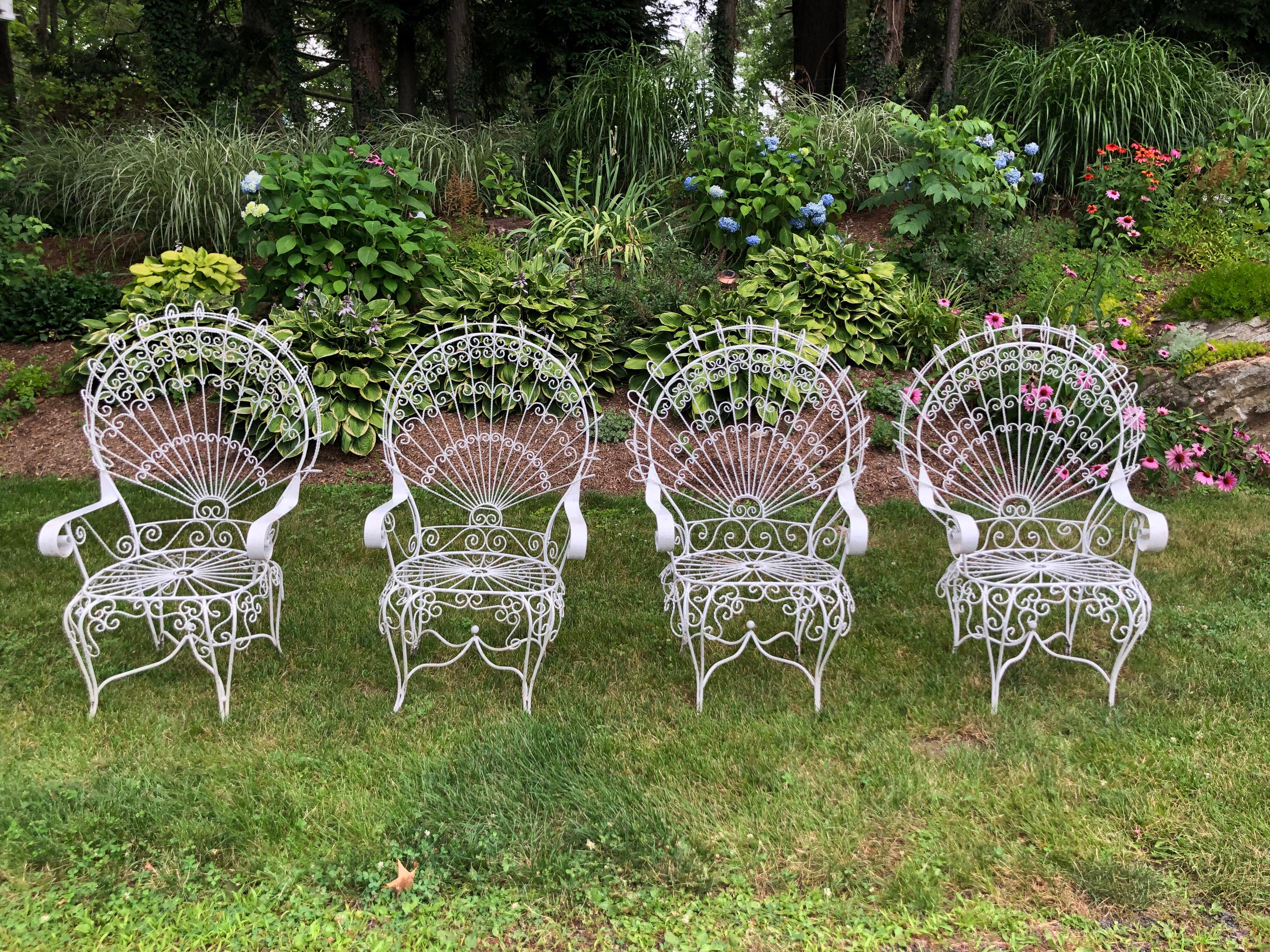 Set of Four Vintage Salterini White Peacock Chairs 4
