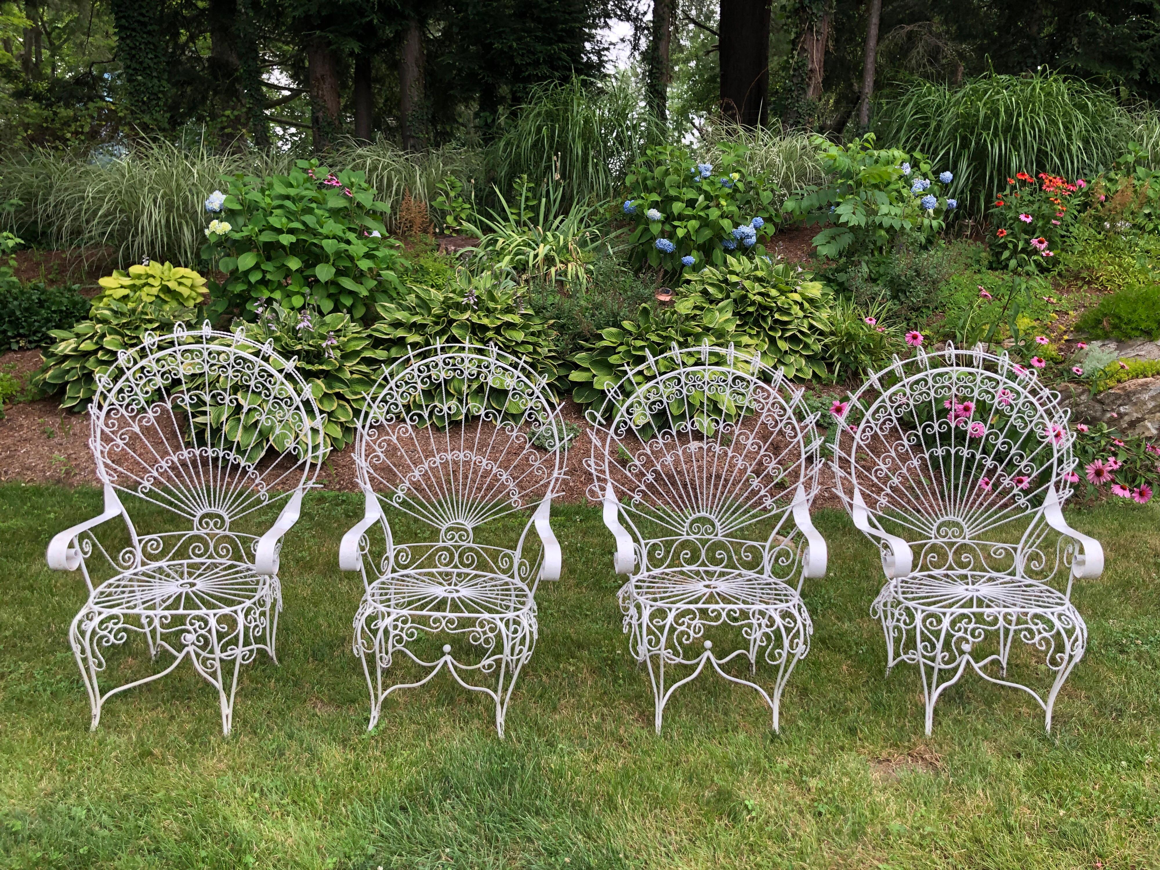 Set of Four Vintage Salterini White Peacock Chairs 5