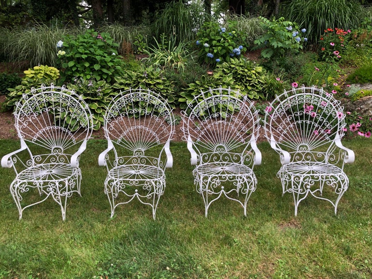 Set of Four Vintage Salterini White Peacock Chairs at 1stDibs