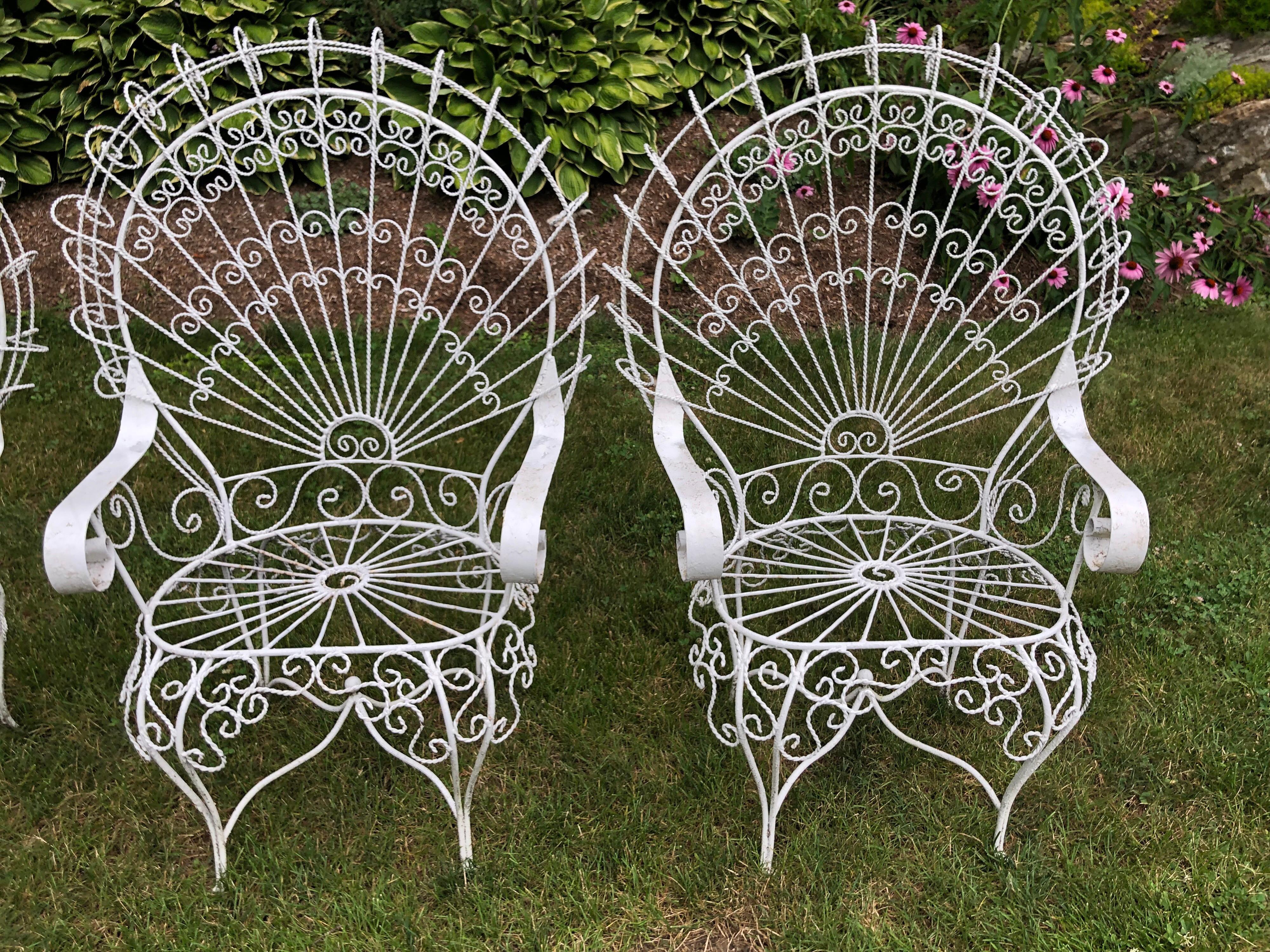 Hollywood Regency Set of Four Vintage Salterini White Peacock Chairs
