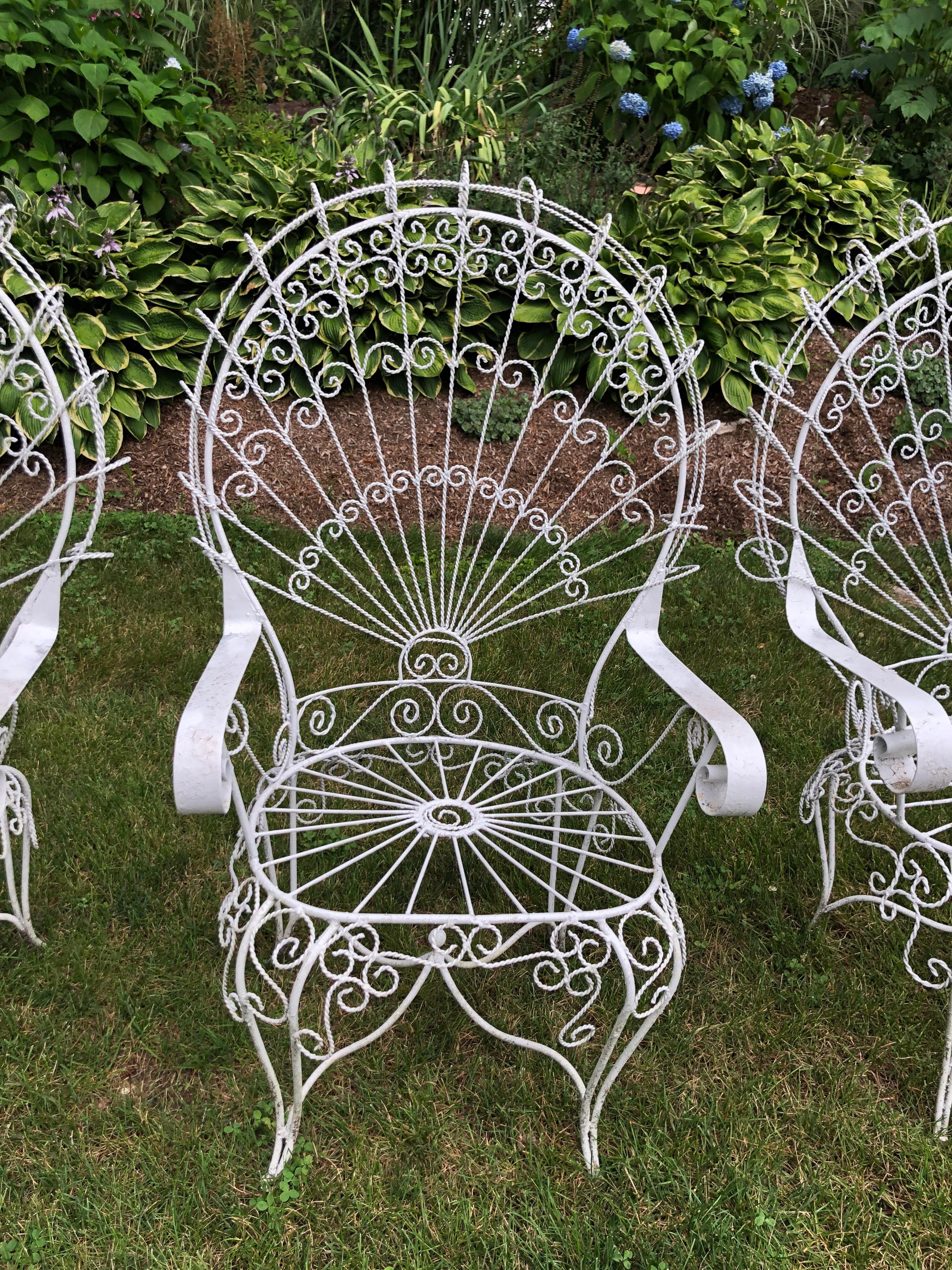 Iron Set of Four Vintage Salterini White Peacock Chairs