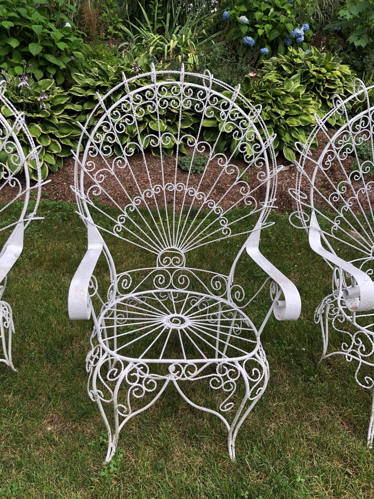 Set of Four Vintage Salterini White Peacock Chairs at 1stDibs