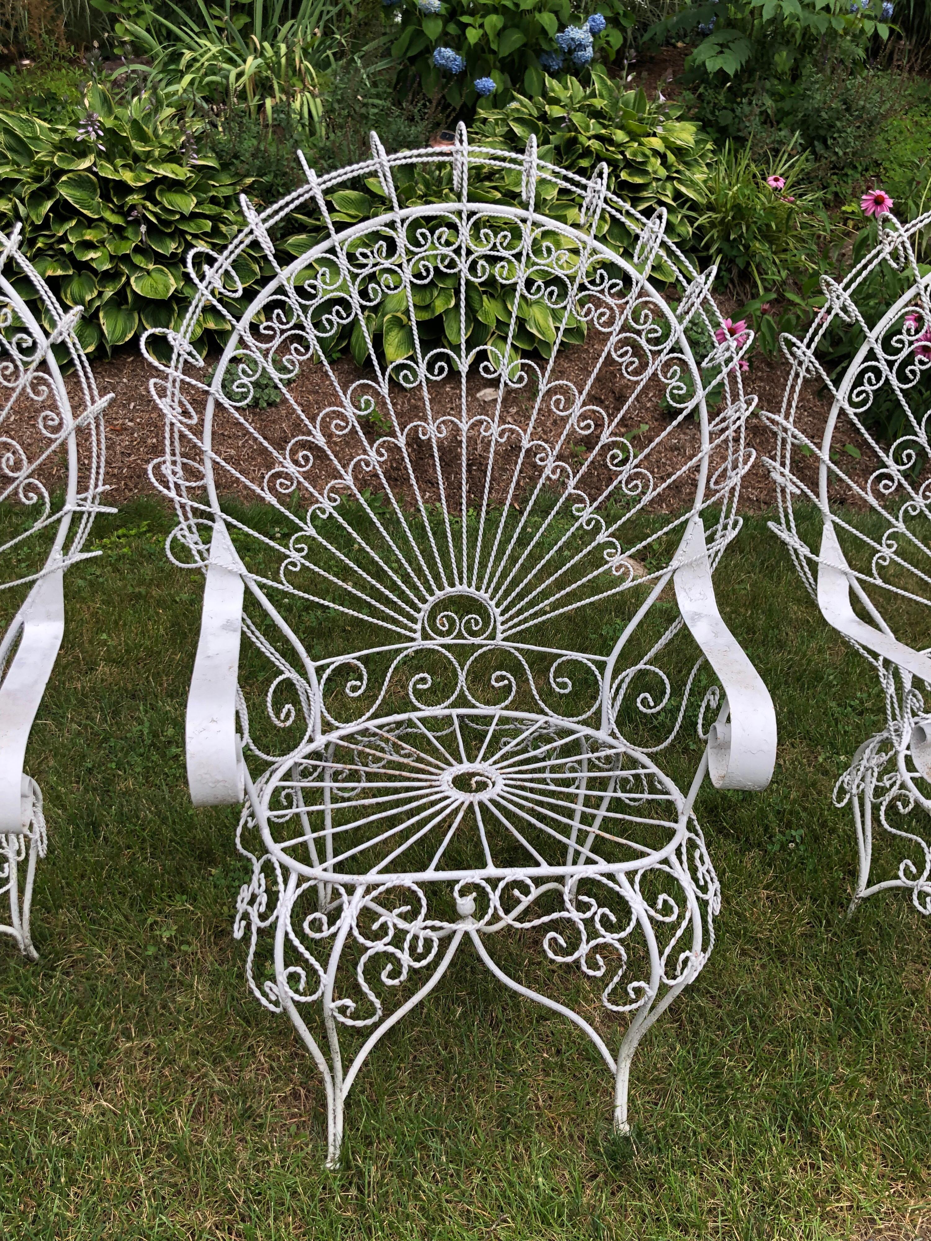Set of Four Vintage Salterini White Peacock Chairs 1