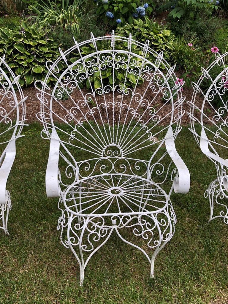 Set of Four Vintage Salterini White Peacock Chairs at 1stDibs