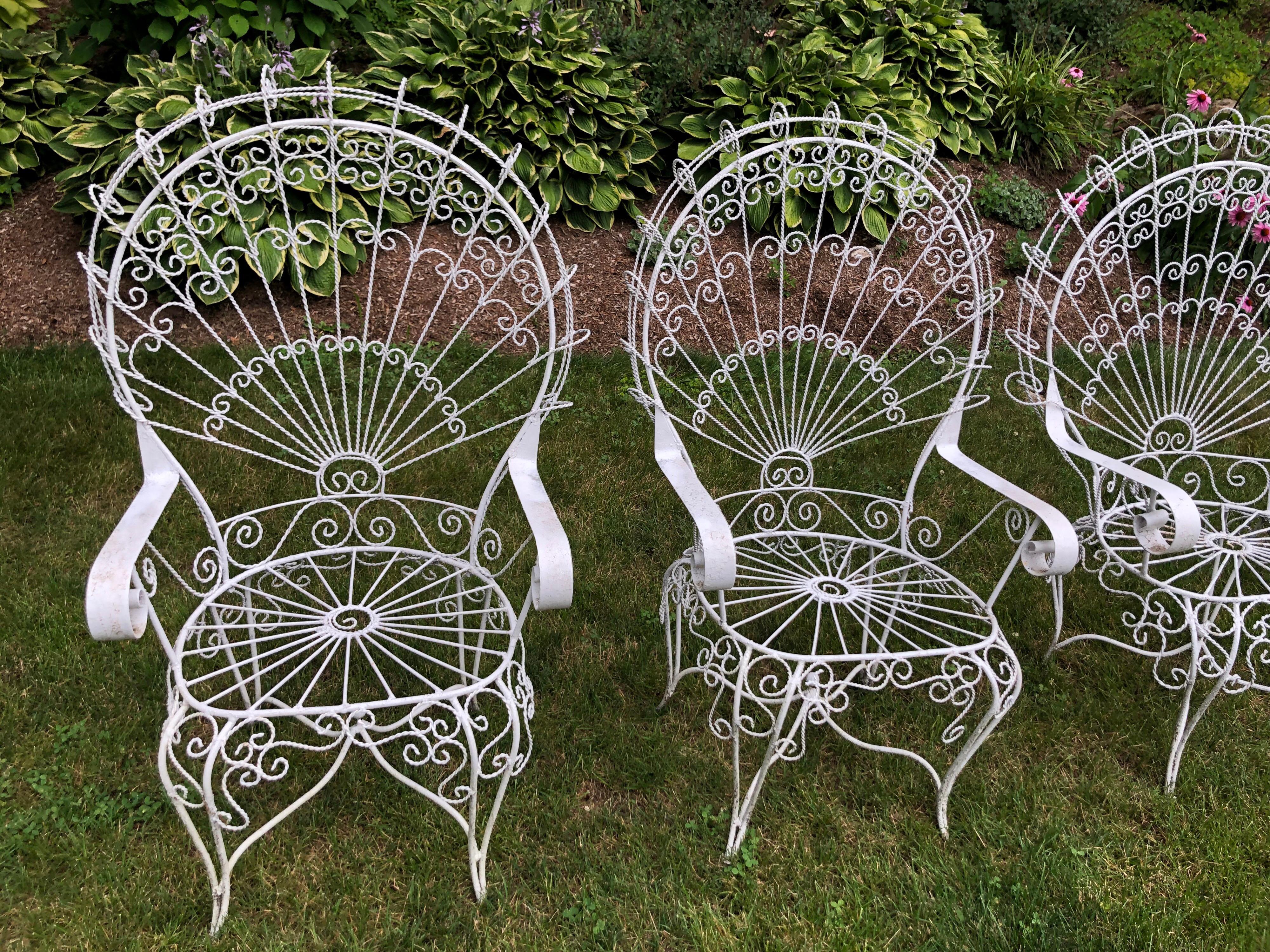 Set of Four Vintage Salterini White Peacock Chairs 2