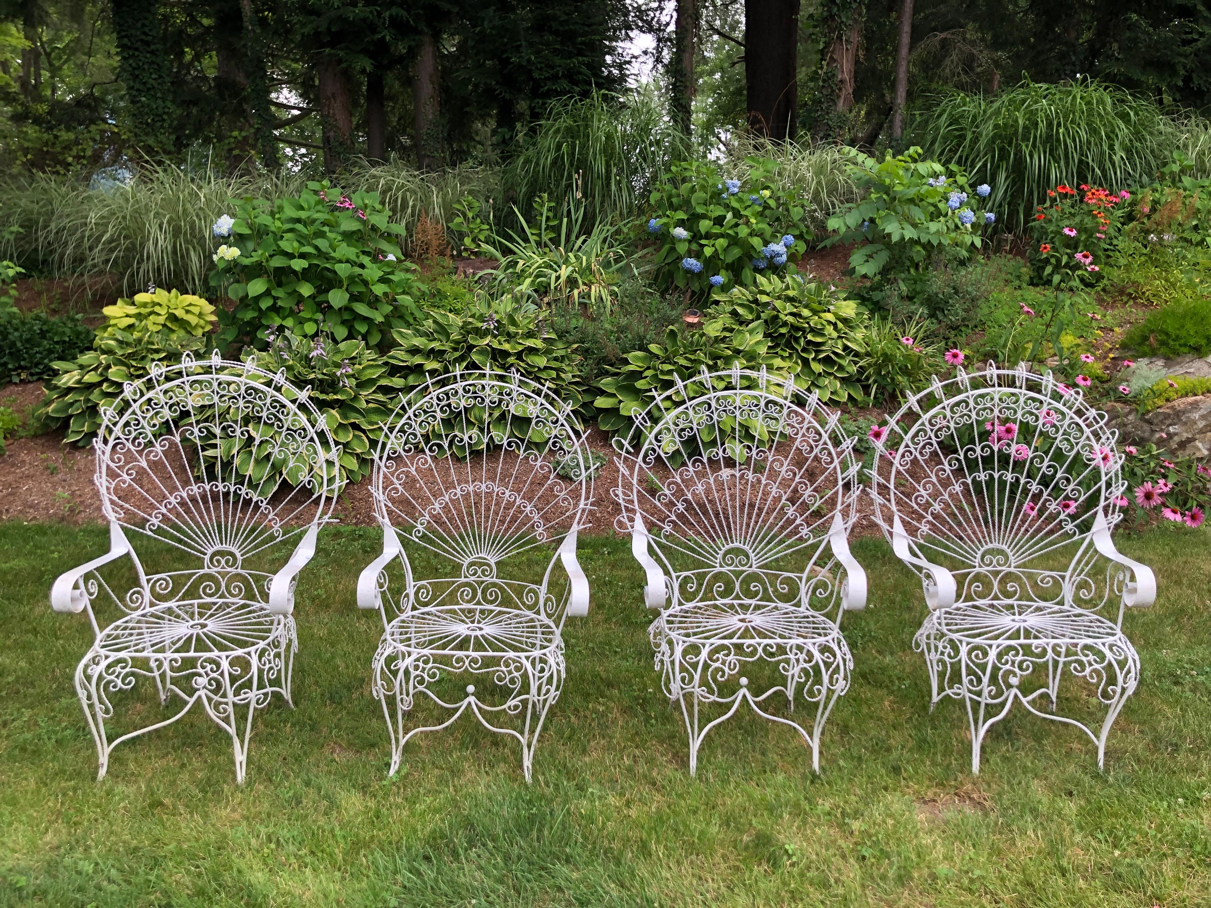 Set of Four Vintage Salterini White Peacock Chairs 3