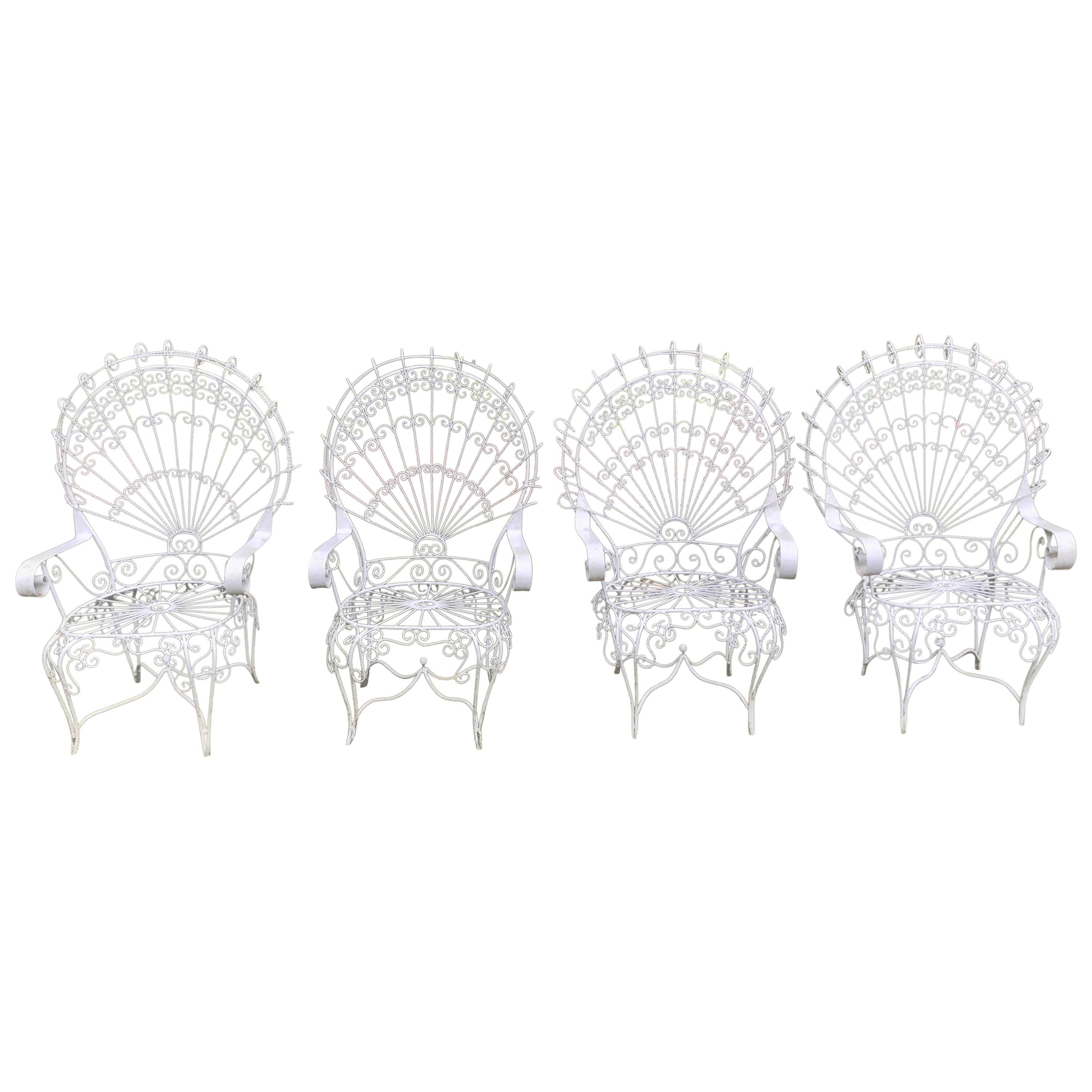 Set of Four Vintage Salterini White Peacock Chairs