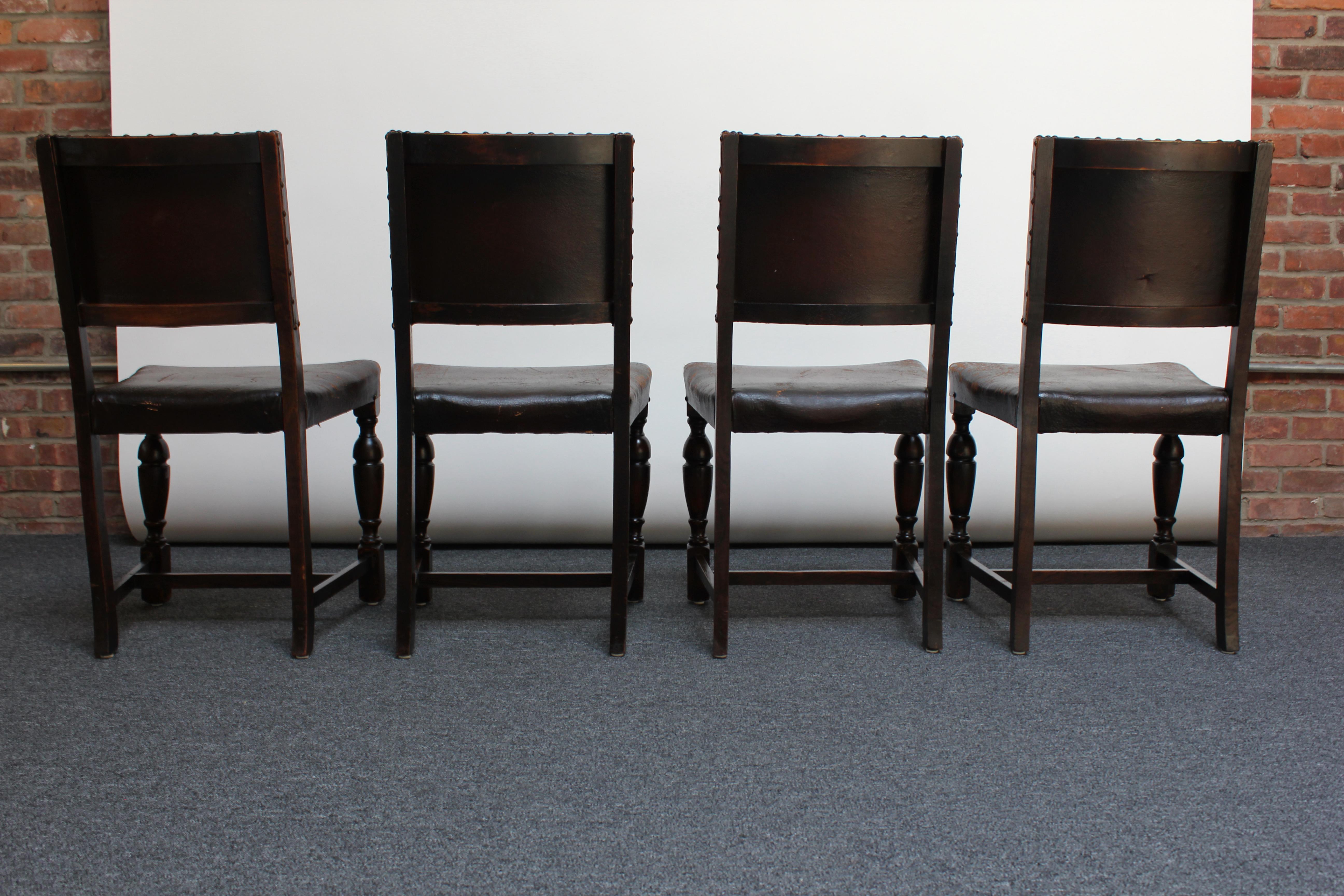 Mahogany Set of Four Vintage Spanish Revival Style Dining Chairs