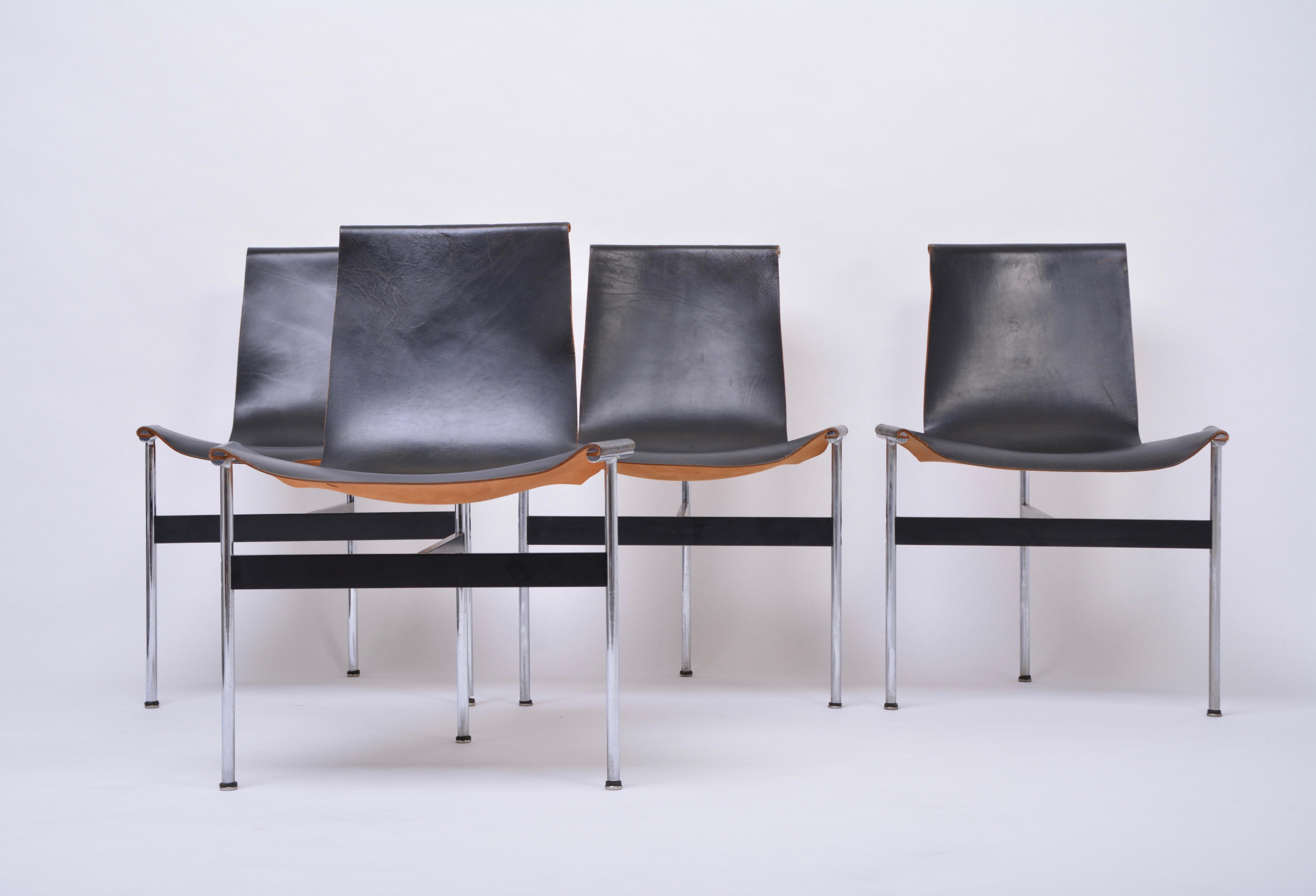 Set of Four Midcentury T-Chairs in black Leather by Katavolos, Littell and Kelly 7