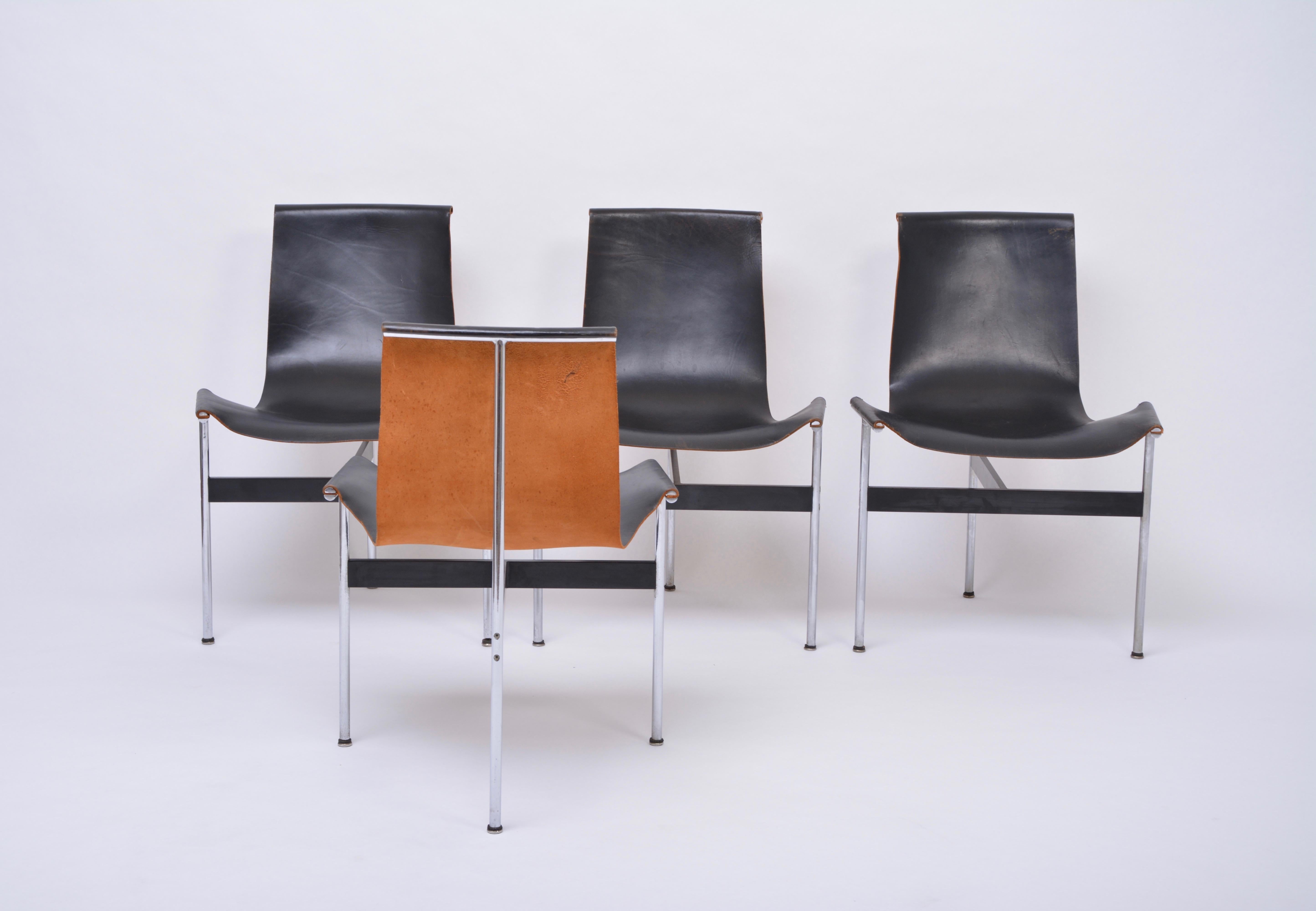 Set of Four Midcentury T-Chairs in black Leather by Katavolos, Littell and Kelly 8