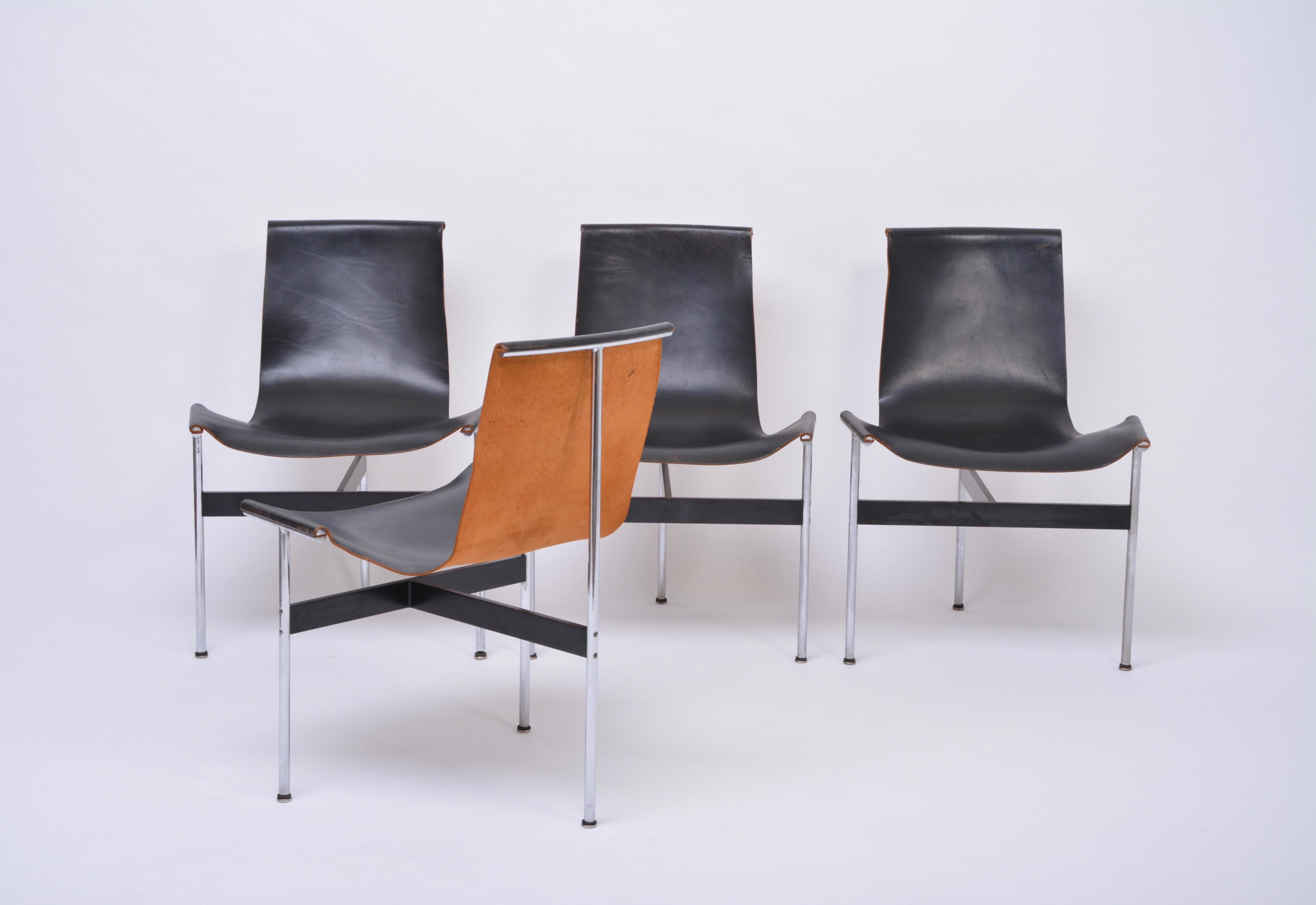 Set of Four Midcentury T-Chairs in black Leather by Katavolos, Littell and Kelly 9