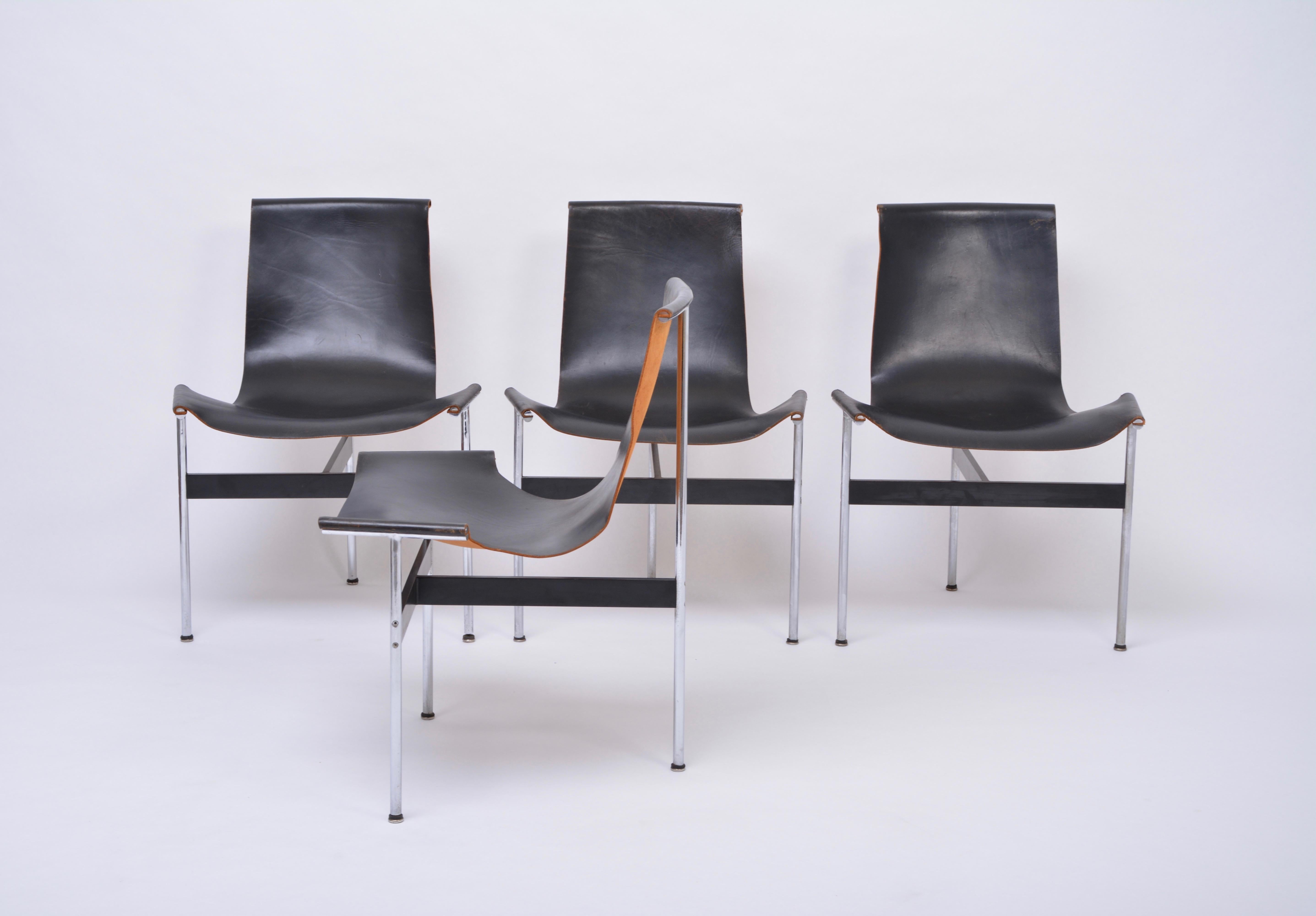 Set of Four Midcentury T-Chairs in black Leather by Katavolos, Littell and Kelly 10