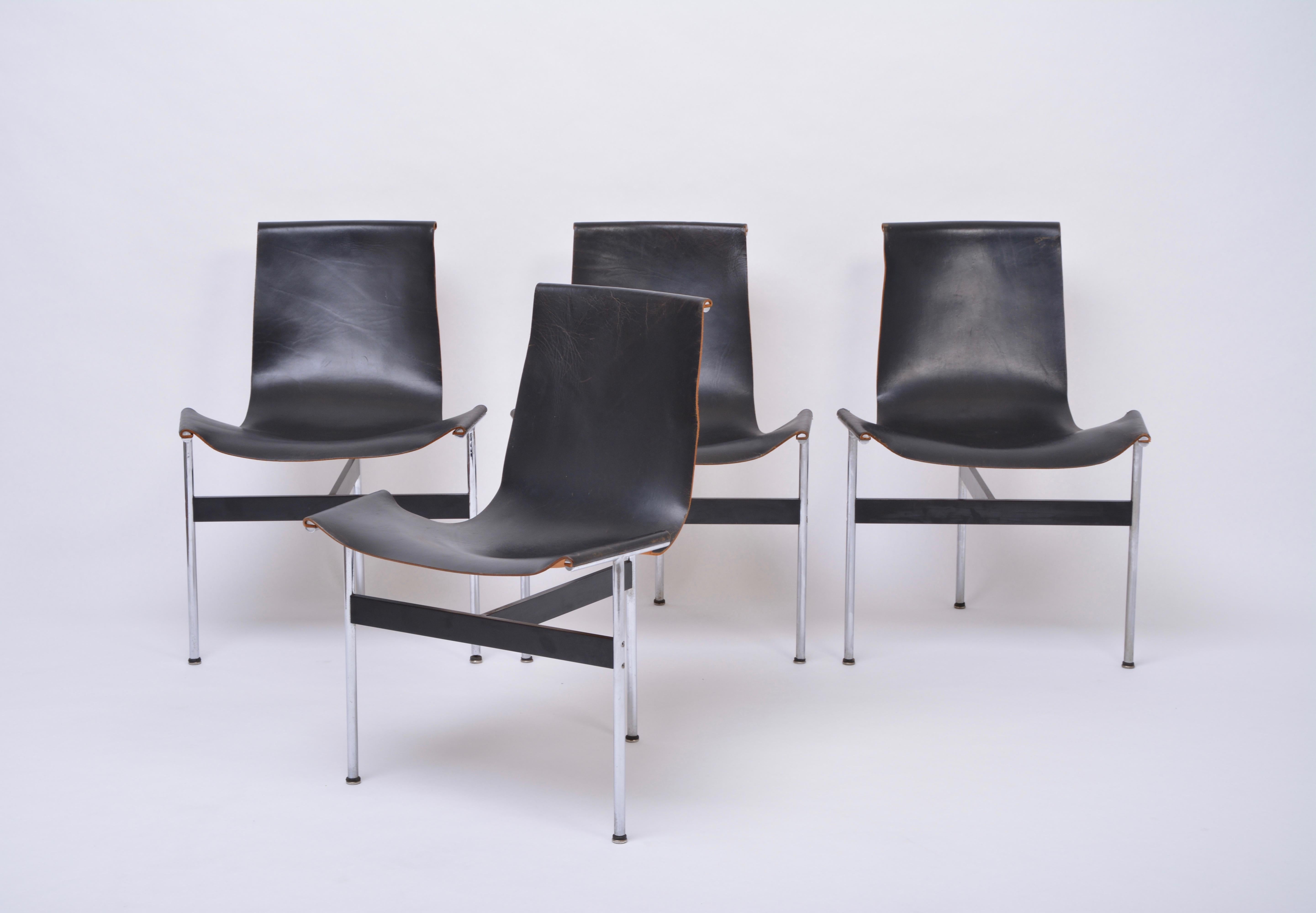 Set of Four Midcentury T-Chairs in black Leather by Katavolos, Littell and Kelly 11