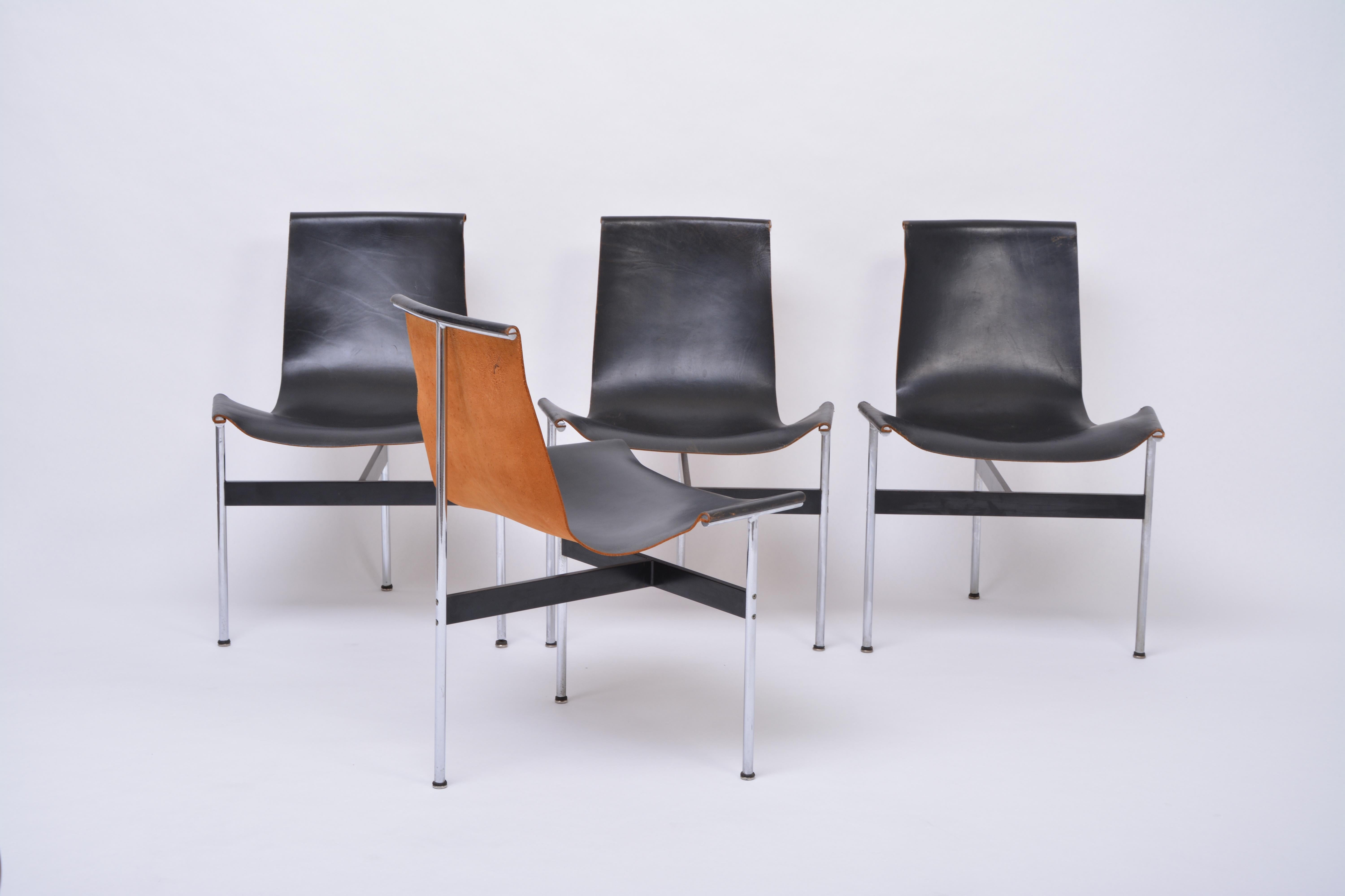 20th Century Set of Four Midcentury T-Chairs in black Leather by Katavolos, Littell and Kelly
