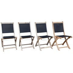 Set of Four Vintage Teak and Nylon Folding Outdoor Chairs Found in France