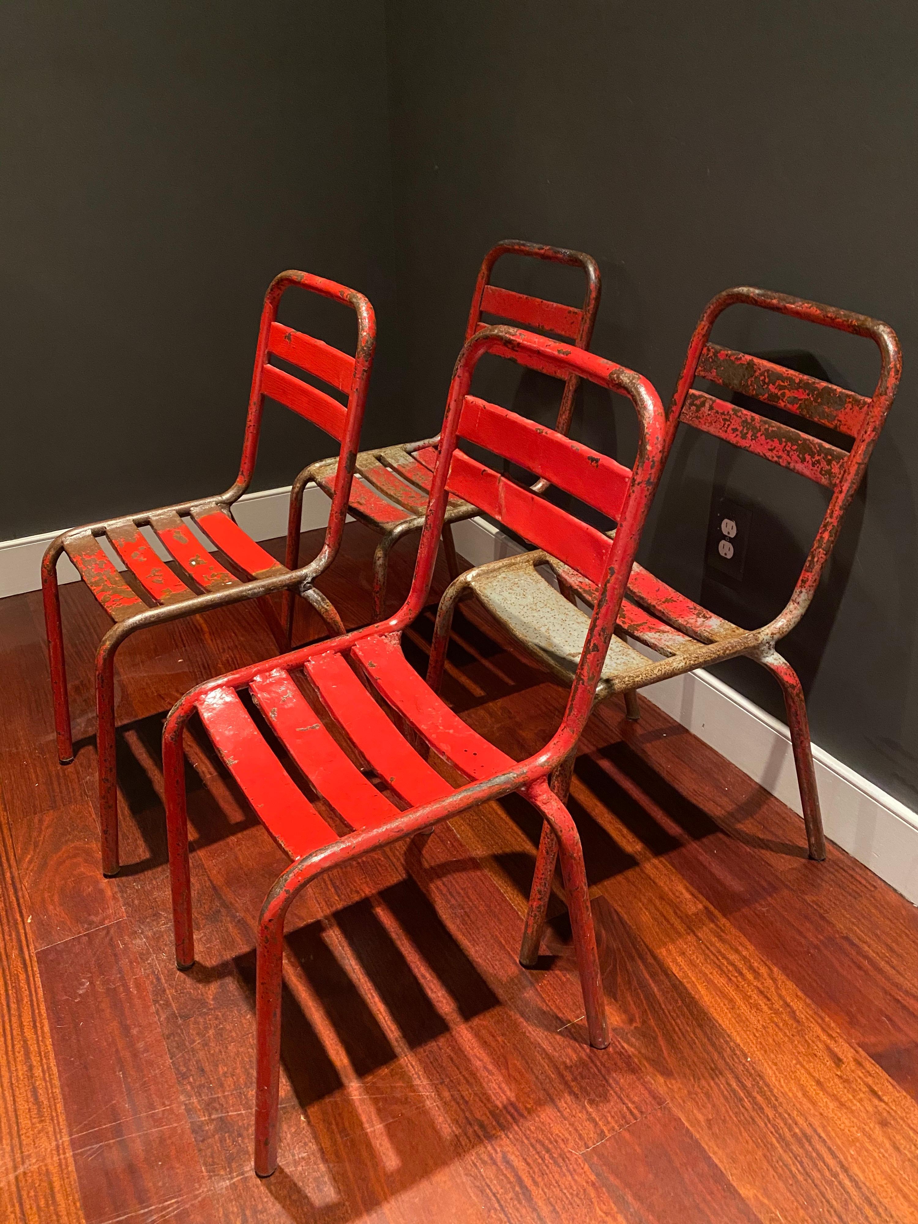 Mid-Century Modern Set of Four Vintage Tolix Café Chairs by Xavier Pauchard For Sale