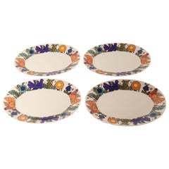 Juego de cuatro platos ovalados hondos vintage Villeroy & Boch "Acapulco" motivo pájaro
