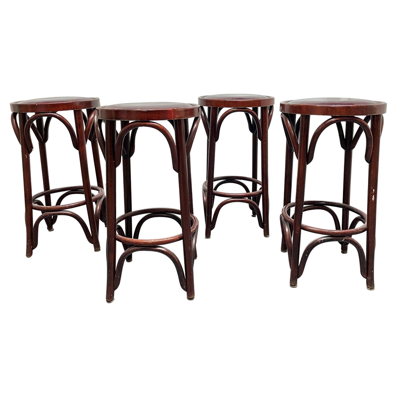 Set of Four Vintage Vintage Thonet Style Bentwood Stools