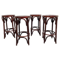 Set of Four Vintage Vintage Thonet Style Bentwood Stools