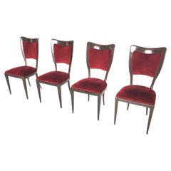 Set di quattro sedie vintage in noce e velluto cremisi di Paolo Buffa, Italia