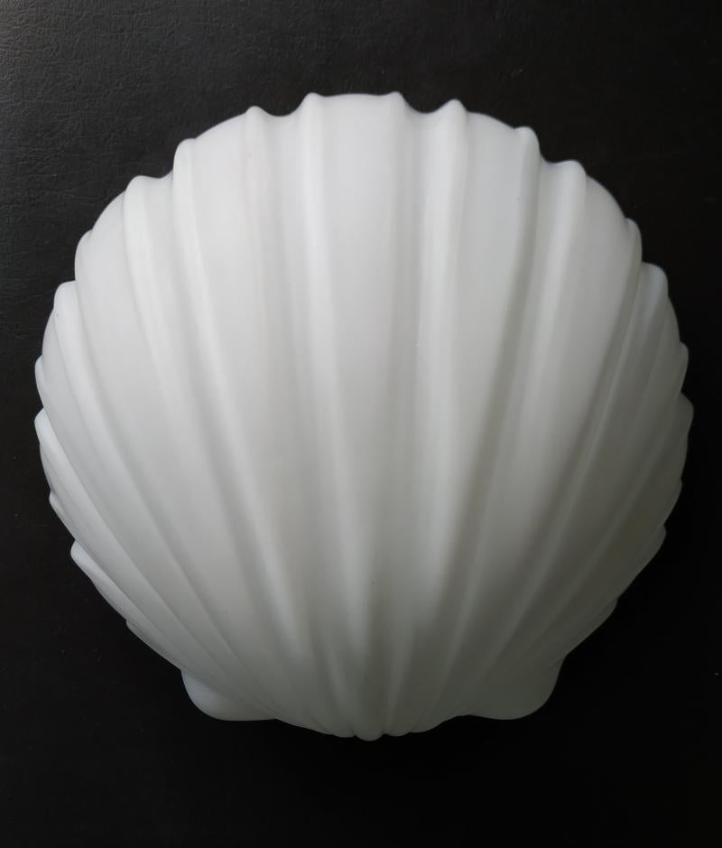 Mid-Century Modern Set of Four Vintage White Glass Shell Wall Lights Flush Mounts For Sale