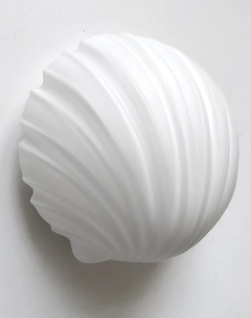 German Set of Four Vintage White Glass Shell Wall Lights Flush Mounts For Sale