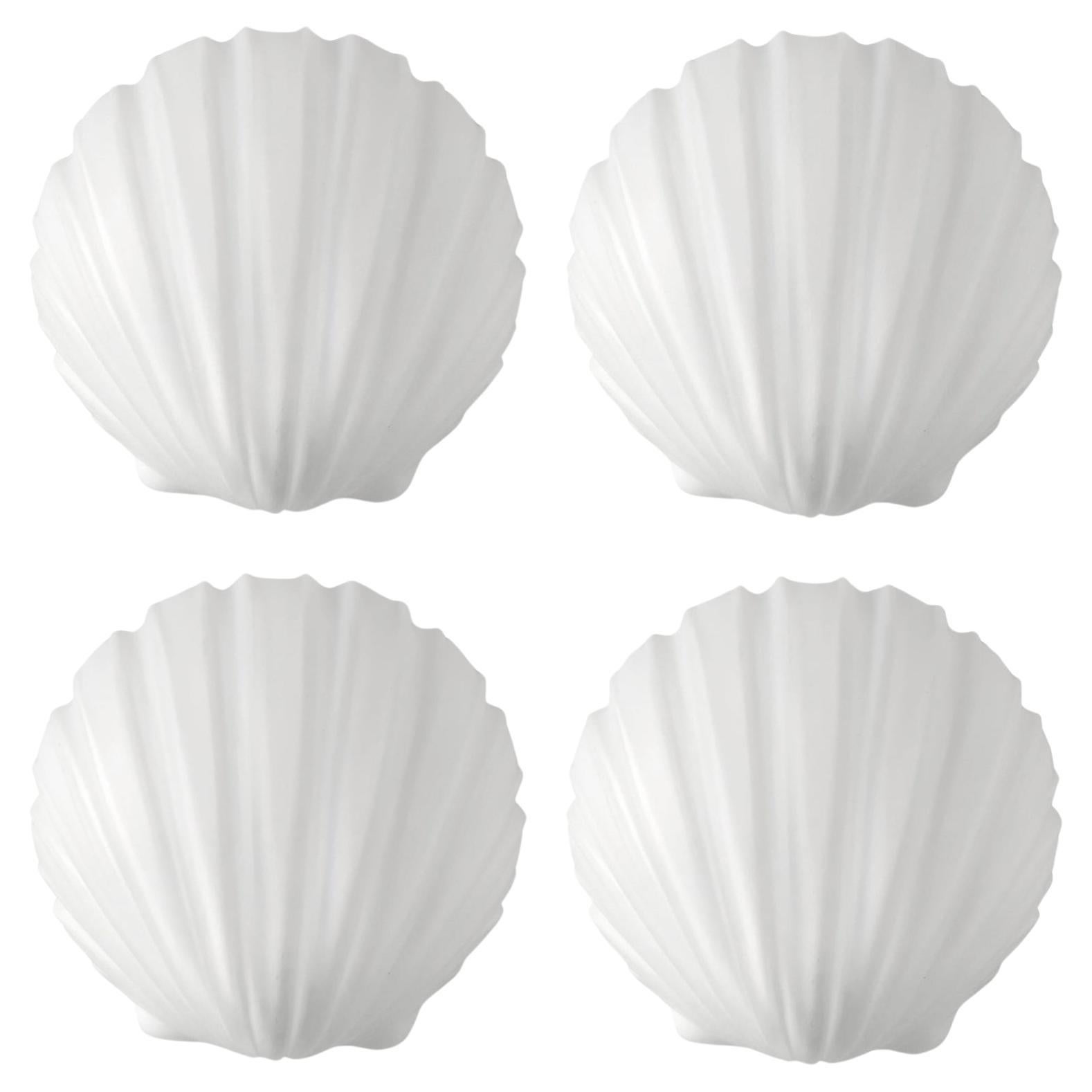 Set of Four Vintage White Glass Shell Wall Lights Flush Mounts