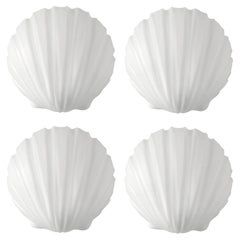 Set of Four Vintage White Glass Shell Wall Lights Flush Mounts