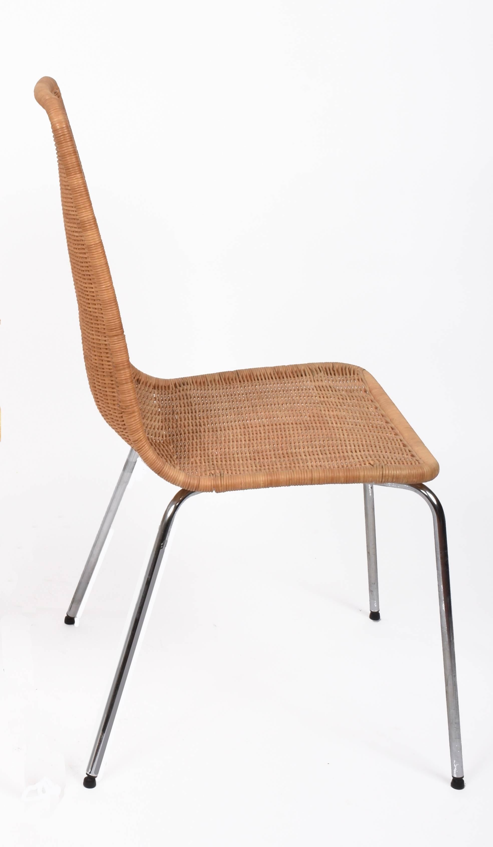 Mid-Century Modern Midcentury Removable Rattan Wicker and Chromed Metal Italian Chairs, 1970s
