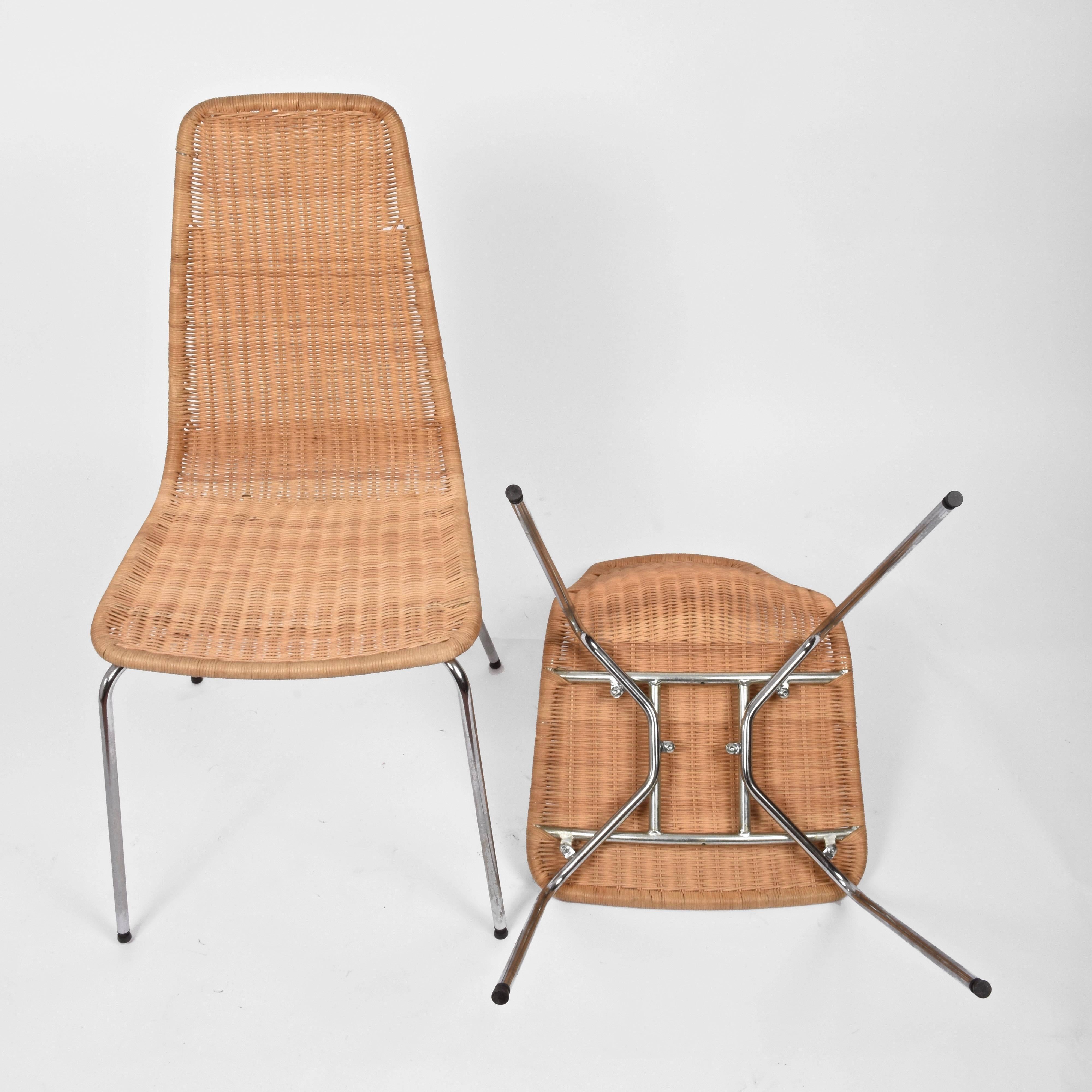 Midcentury Removable Rattan Wicker and Chromed Metal Italian Chairs, 1970s 4