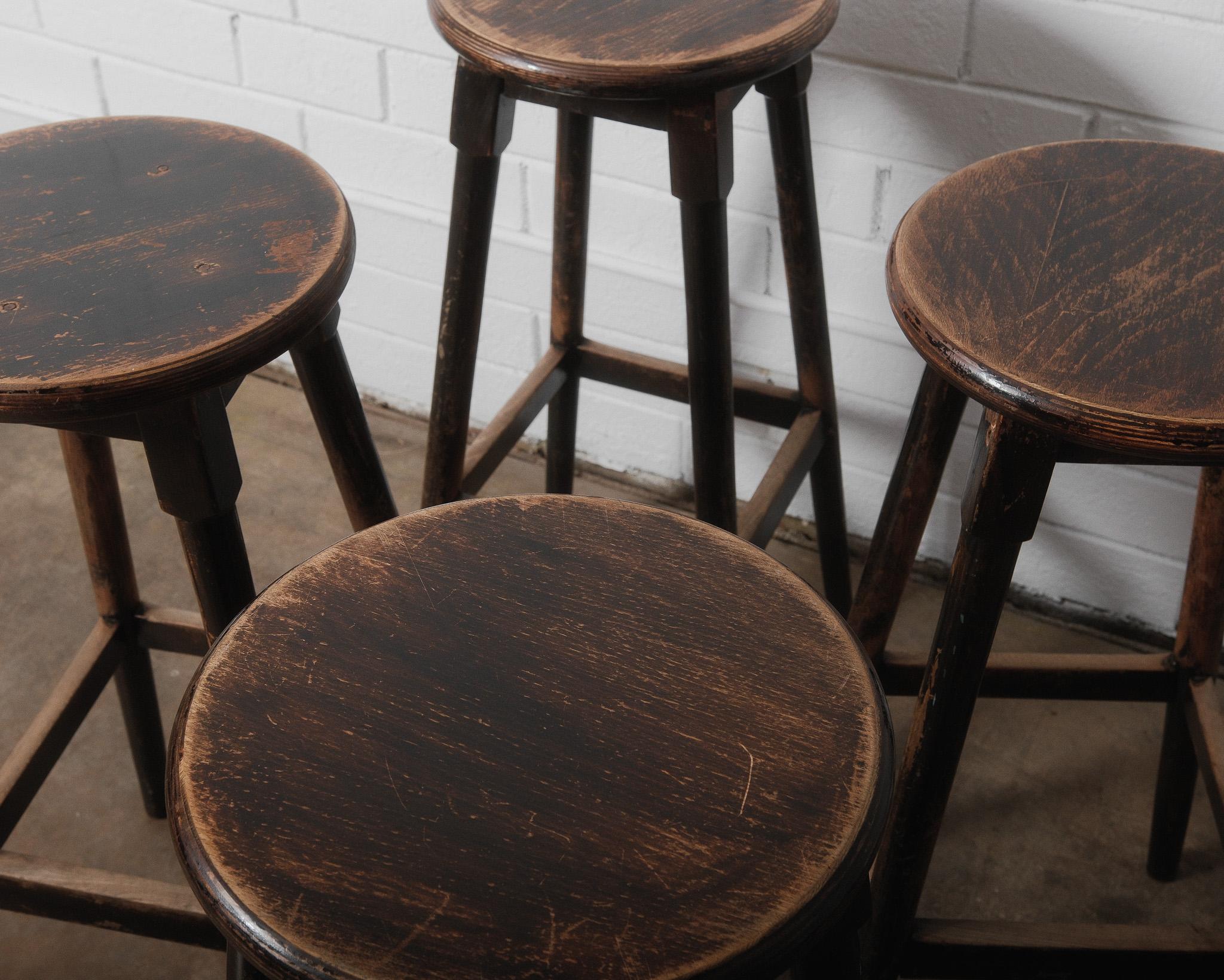 20th Century Set of Four Vintage Wooden Bar Stools For Sale