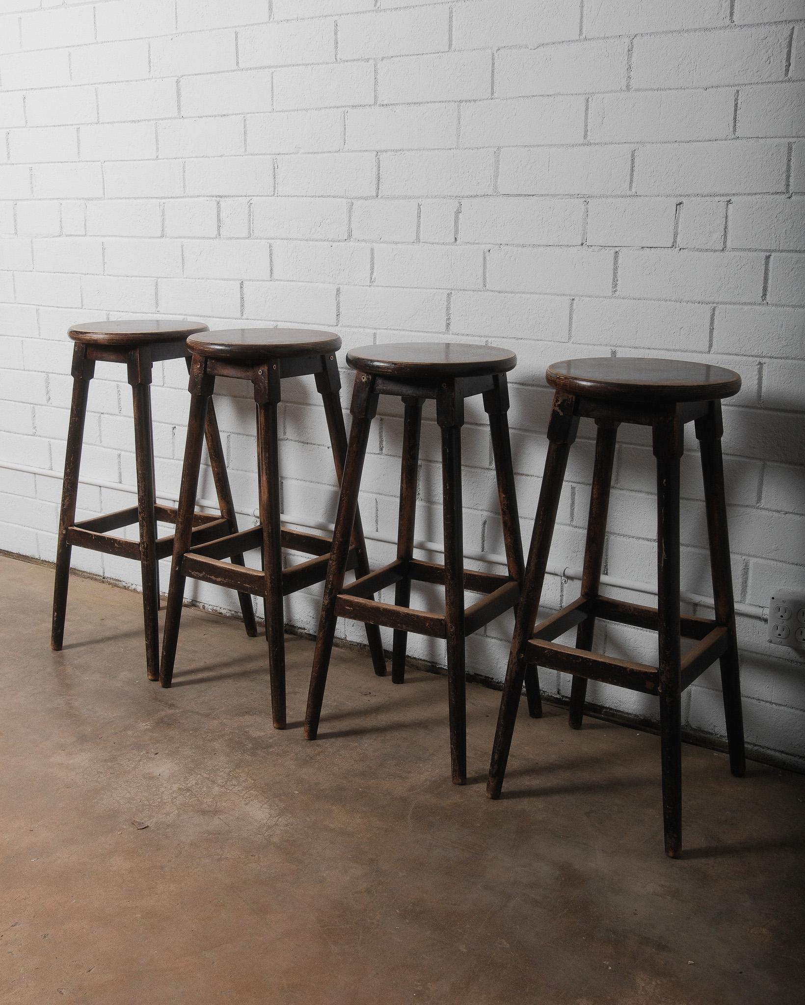 20th Century Set of Four Vintage Wooden Bar Stools For Sale