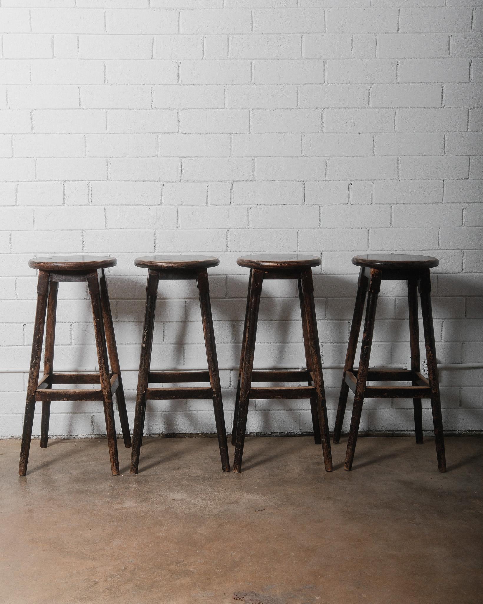 Set of Four Vintage Wooden Bar Stools For Sale 1