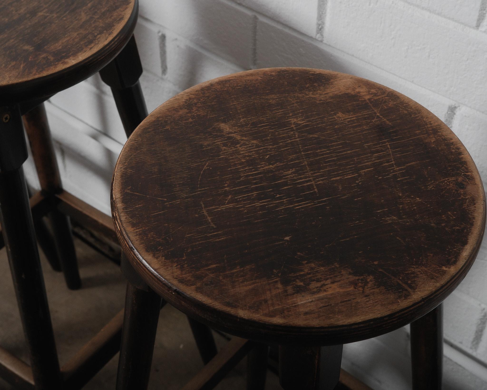 Set of Four Vintage Wooden Bar Stools For Sale 1
