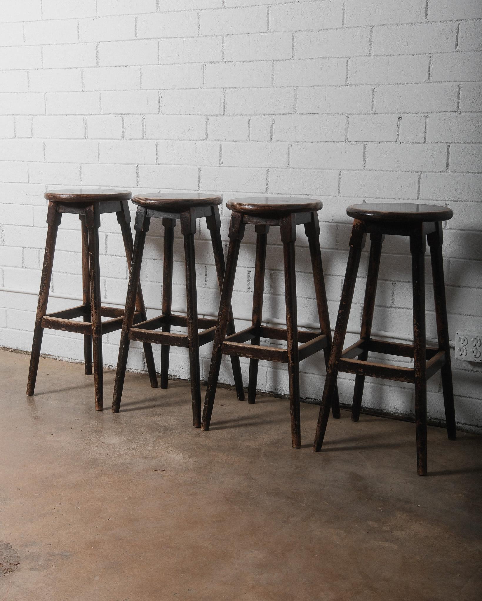 Set of Four Vintage Wooden Bar Stools For Sale 2