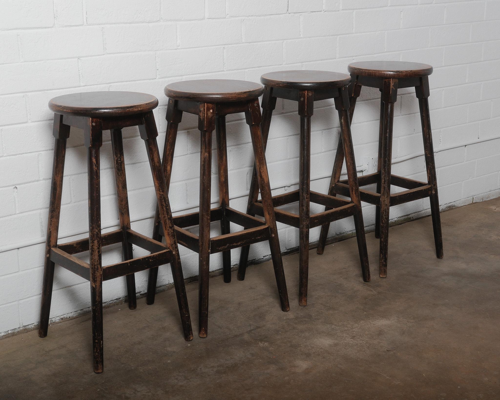 Set of Four Vintage Wooden Bar Stools For Sale 2