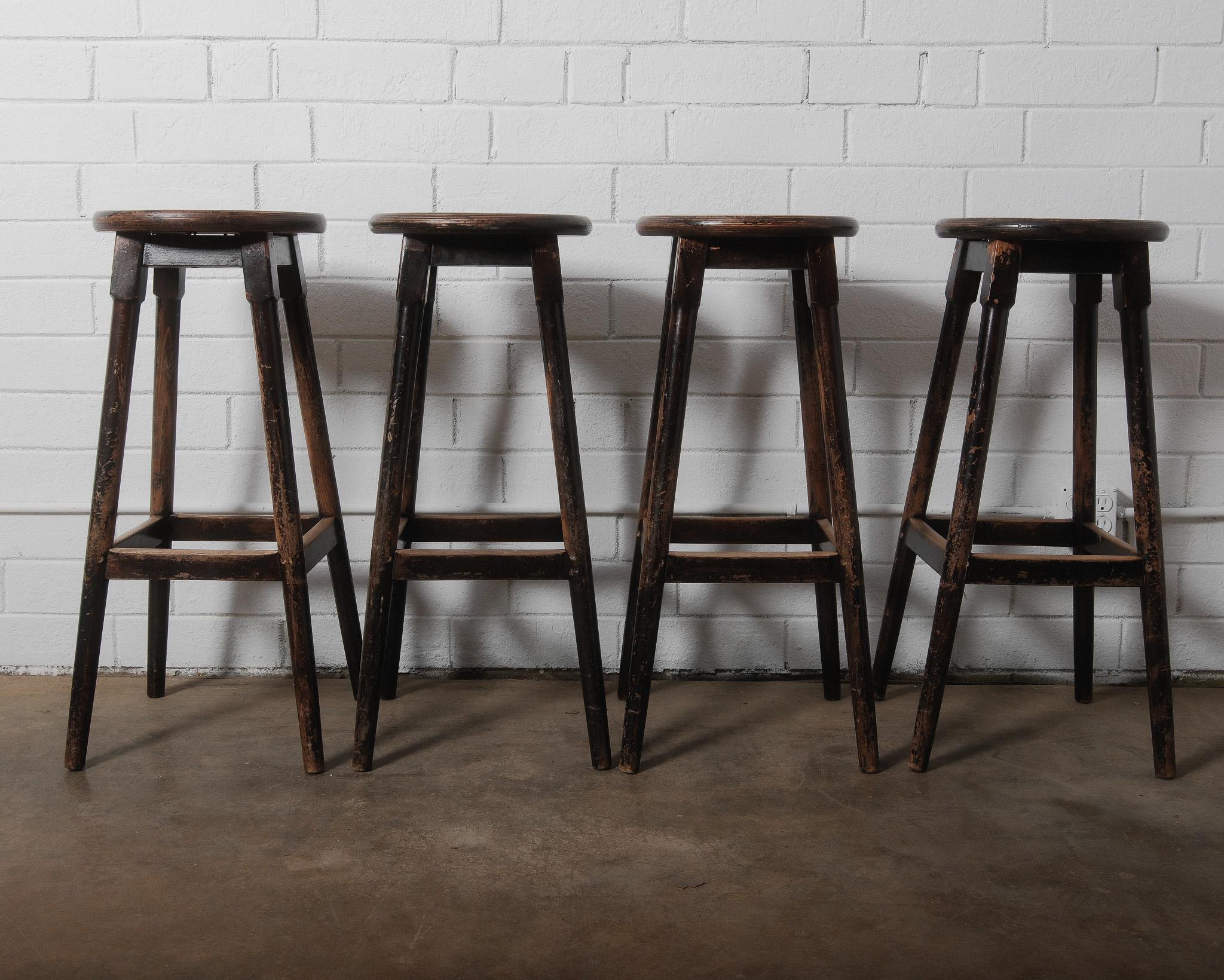 Set of Four Vintage Wooden Bar Stools For Sale 3