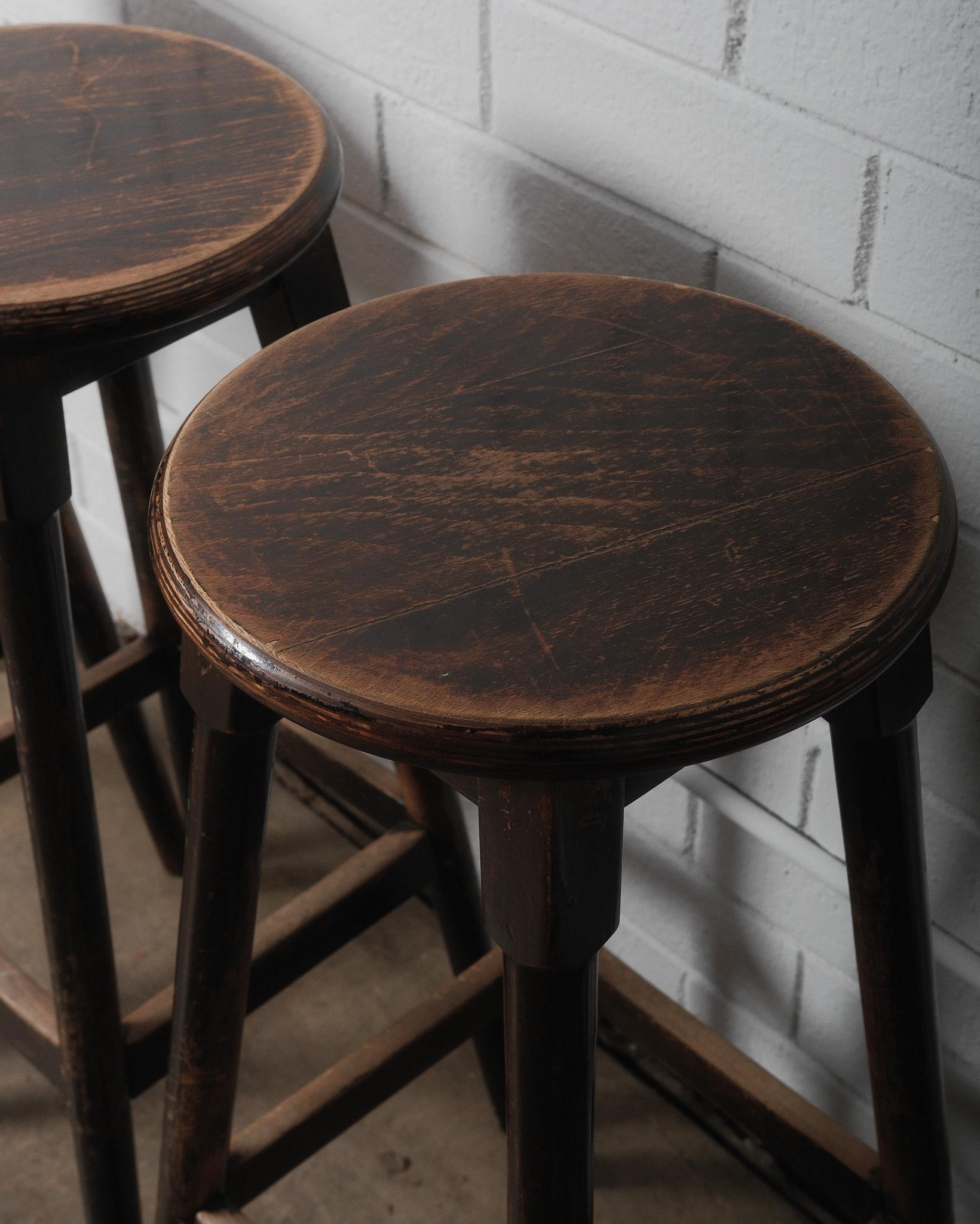 Set of Four Vintage Wooden Bar Stools For Sale 4