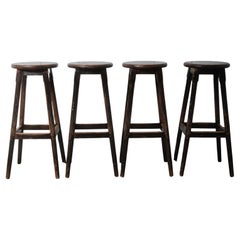 Set of Four Vintage Wooden Bar Stools