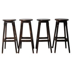 Set of Four Vintage Wooden Bar Stools