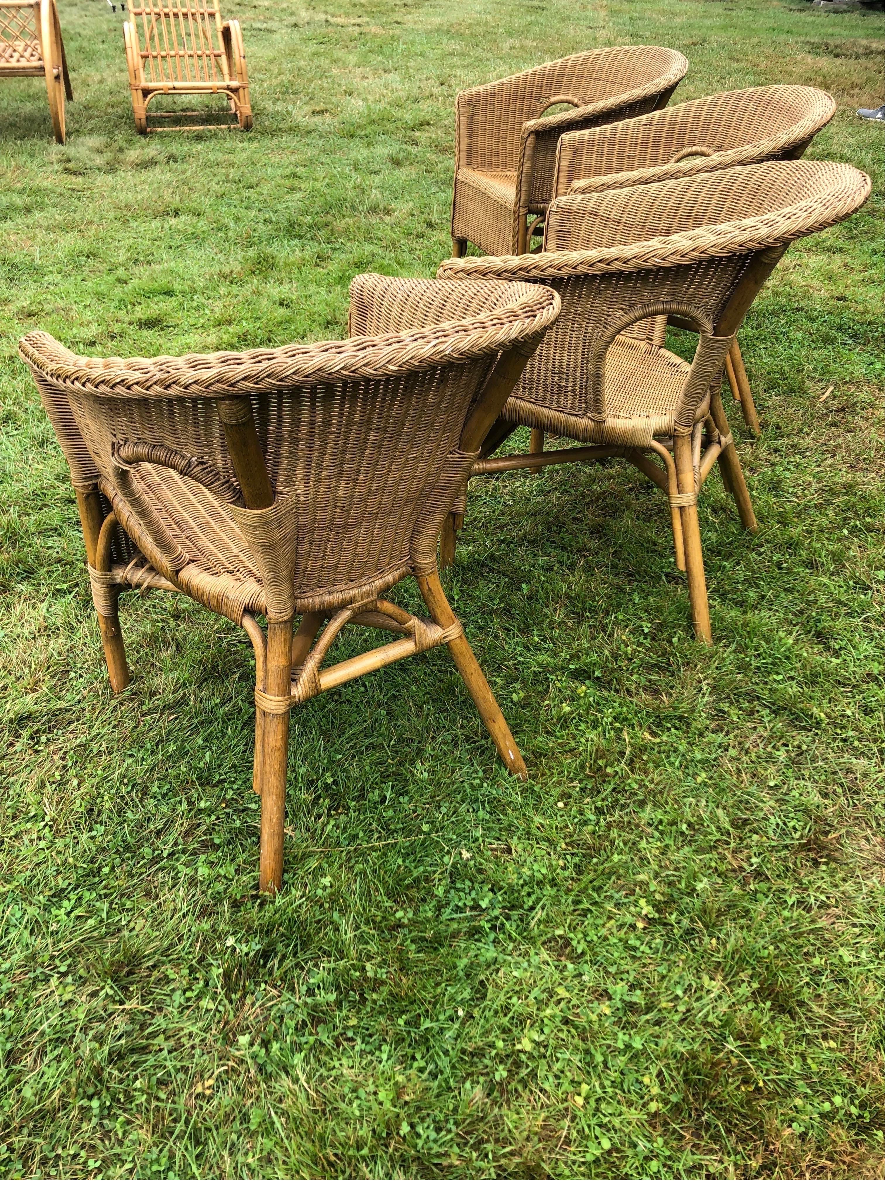 20th Century Set Of Four Vintage Woven Wicker Chairs For Sale