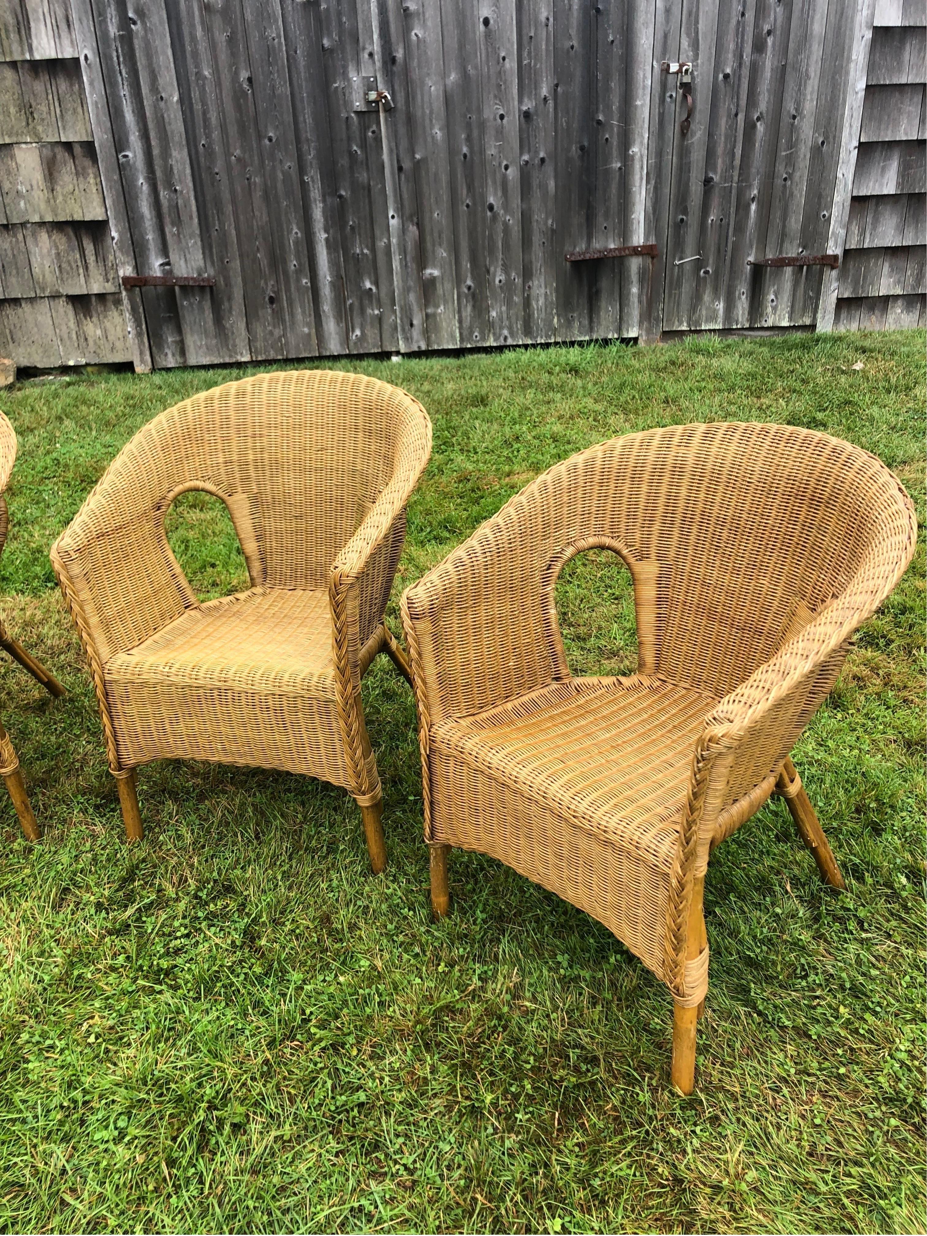 Set Of Four Vintage Woven Wicker Chairs For Sale 1