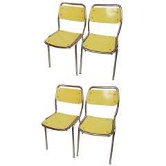 Set of Four Vintage Yellow Chairs Attributable to Gae Aulenti, Italy, 1950s