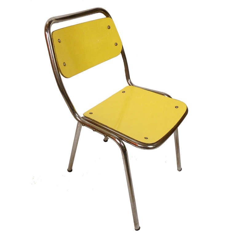 Iron Set of Four Vintage Yellow Chairs Attributable to Gae Aulenti, Italy, 1950s For Sale