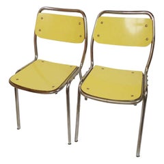 Set of Four Retro Yellow Chairs Attributable to Gae Aulenti, Italy, 1950s