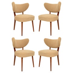 Set of Four Vintola Dining Chairs, Camel Boucle, Walnut Wood, Vintola Studio